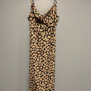 Daisy Print Slip Midi Dress - M